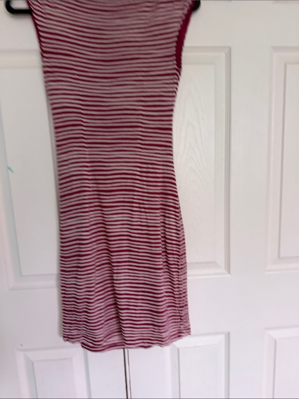 LOFT Wine Red and White Striped Cap-Sleeve Ruched Midi Dress - Picture 5 of 7